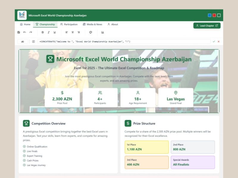 Microsoft Excel World Championship Azerbaijan üçün Vebsayt Redizaynı - View 2